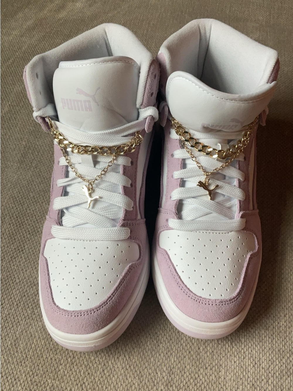 Puma Women’s High-Top Sneakers in White and Lilac